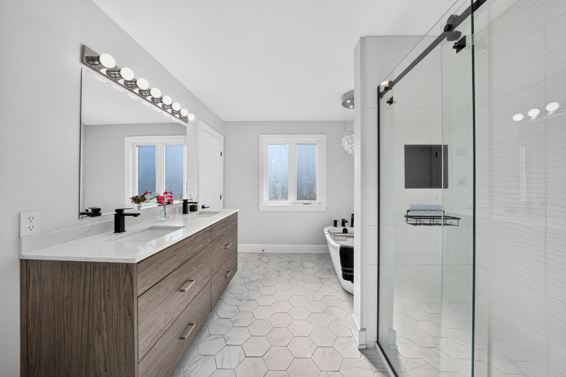 Ensuite with double vanity and glass shower